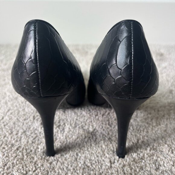 Lauren Ralph Lauren Black Snake Skin Embossed Pump Heel Pointed Toe Classy - Picture 7 of 9